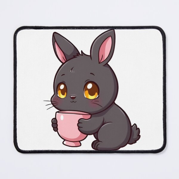 Item preview, Cute kawaii black bunny with a pink cup 12 designed and sold by ChameleonStars.