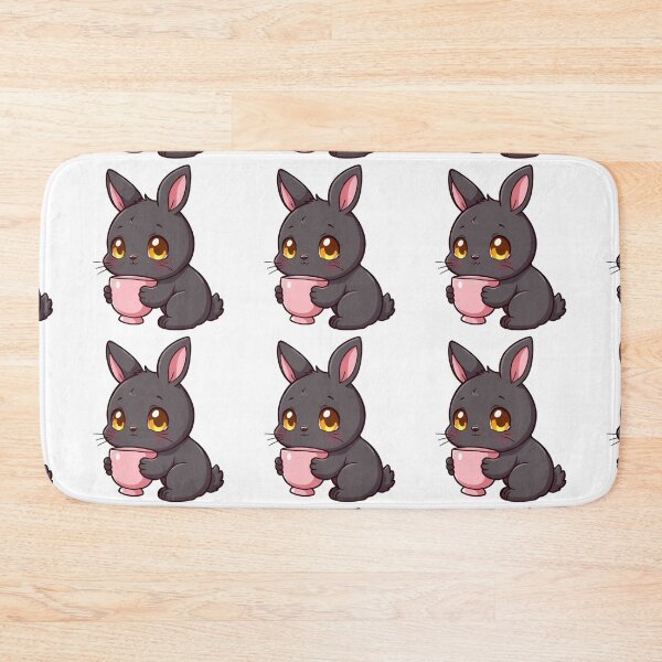 Item preview, Cute kawaii black bunny with a pink cup 12 designed and sold by ChameleonStars.