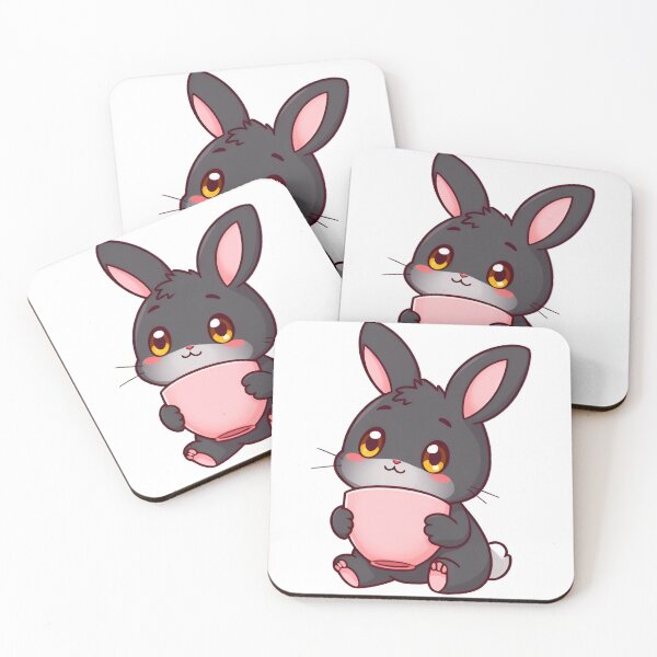 Item preview, Cute kawaii black bunny with a pink cup 14 designed and sold by ChameleonStars.