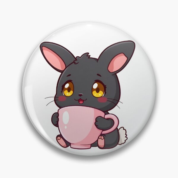 Item preview, Cute kawaii black bunny with a pink cup 15 designed and sold by ChameleonStars.