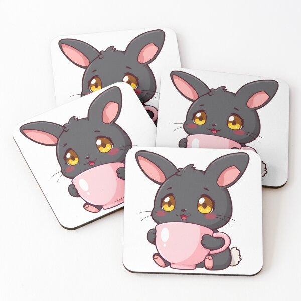 Item preview, Cute kawaii black bunny with a pink cup 15 designed and sold by ChameleonStars.