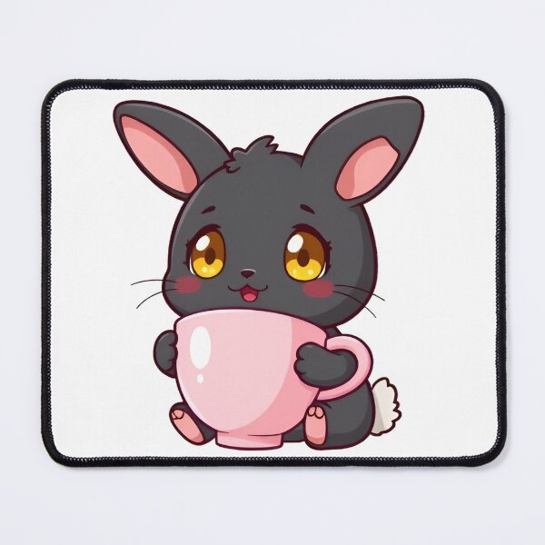 Item preview, Cute kawaii black bunny with a pink cup 15 designed and sold by ChameleonStars.