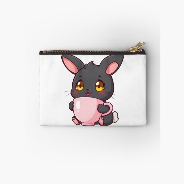 Item preview, Cute kawaii black bunny with a pink cup 15 designed and sold by ChameleonStars.
