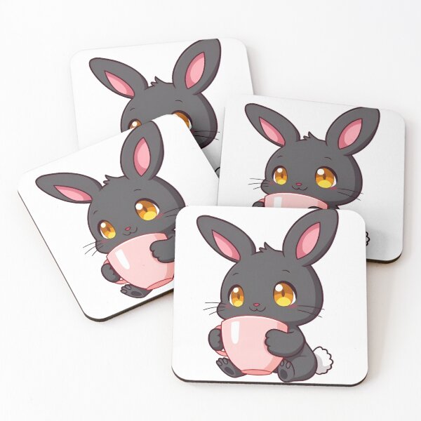 Item preview, Cute kawaii black bunny with a pink cup 16 designed and sold by ChameleonStars.