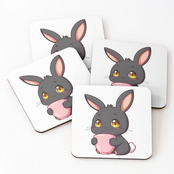 Item preview, Cute kawaii black bunny with a pink cup 17 designed and sold by ChameleonStars.