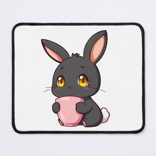 Item preview, Cute kawaii black bunny with a pink cup 17 designed and sold by ChameleonStars.