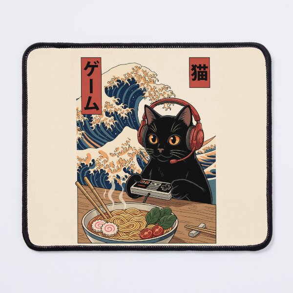 Item preview, Japanese Gamer Cat Ramen Great Wave Retro Anime designed and sold by FaizArtShop.