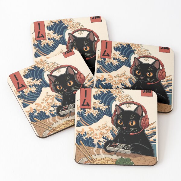 Item preview, Japanese Gamer Cat Ramen Great Wave Retro Anime designed and sold by FaizArtShop.