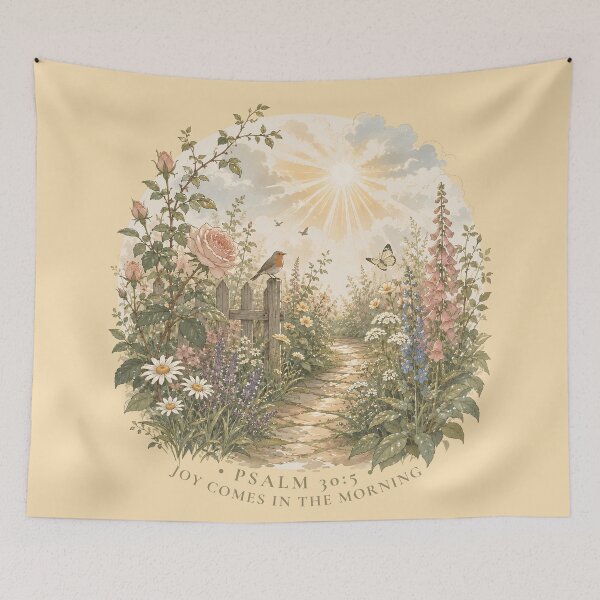 Item preview, Joy Comes in the Morning | Psalm 30:5 Vintage Cottage Garden designed and sold by Bound for Wonder.