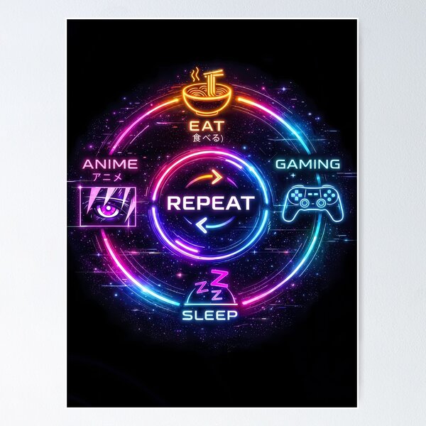 Item preview, Eat Sleep Anime Gaming Repeat Neon Cyberpunk designed and sold by FaizArtShop.