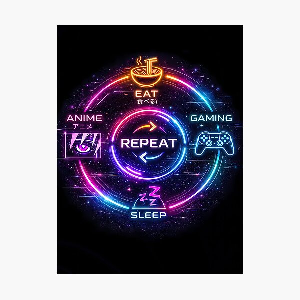 Item preview, Eat Sleep Anime Gaming Repeat Neon Cyberpunk designed and sold by FaizArtShop.