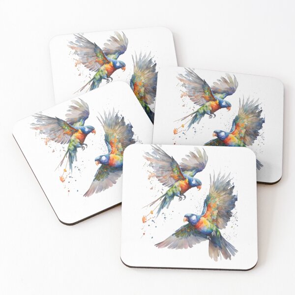 Item preview, Rainbow Lorikeets Watercolor Art | Colorful Flying Parrots Bird Illustration designed and sold by Dyan4.