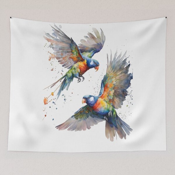 Item preview, Rainbow Lorikeets Watercolor Art | Colorful Flying Parrots Bird Illustration designed and sold by Dyan4.