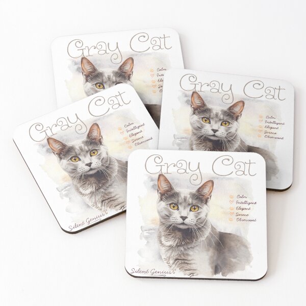 Item preview, Cute Watercolor Gray Cat Silent Genius Aesthetic Illustration designed and sold by KaBaRen.