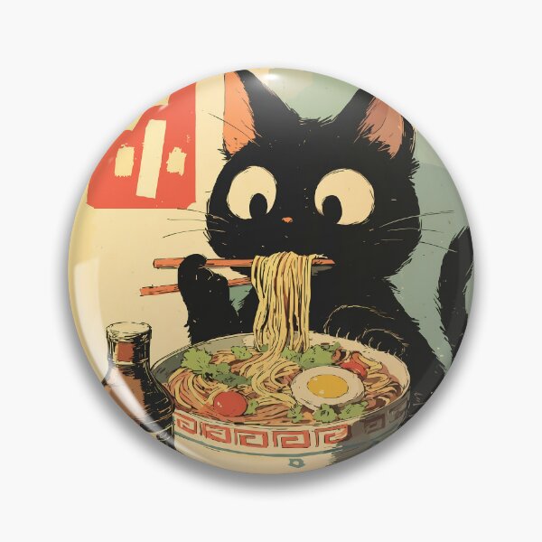 Item preview, Cute Black Cat Eating Ramen Retro Japanese Anime Art designed and sold by FaizArtShop.