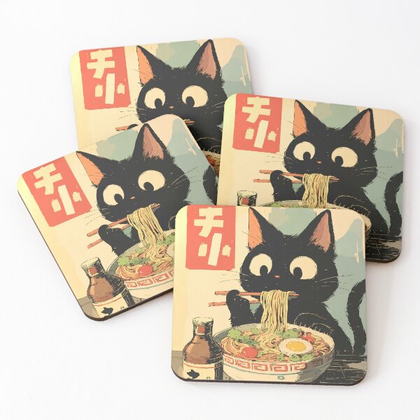 Item preview, Cute Black Cat Eating Ramen Retro Japanese Anime Art designed and sold by FaizArtShop.