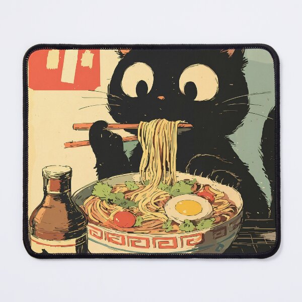 Item preview, Cute Black Cat Eating Ramen Retro Japanese Anime Art designed and sold by FaizArtShop.