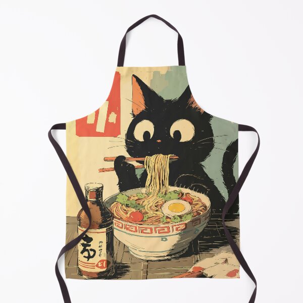 Item preview, Cute Black Cat Eating Ramen Retro Japanese Anime Art designed and sold by FaizArtShop.