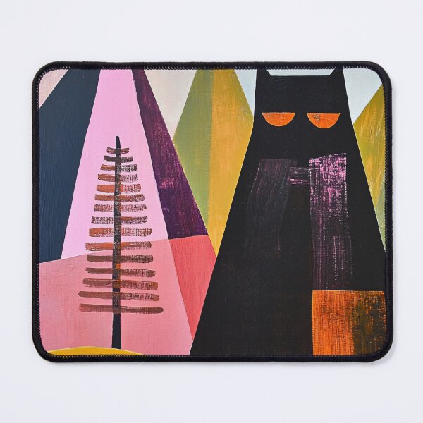 Item preview, Giant Black Cat Art Print | Mountain Landscape Painting | Pink and Yellow Geometric Wall Art designed and sold by ThingsCatsDo.