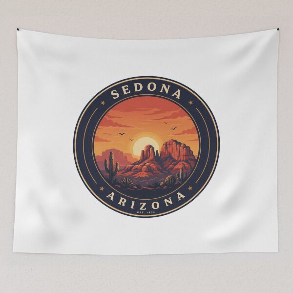 Item preview, Sedona Arizona: Retro Desert Badge with Red Rock Landscape designed and sold by CircinusStore.