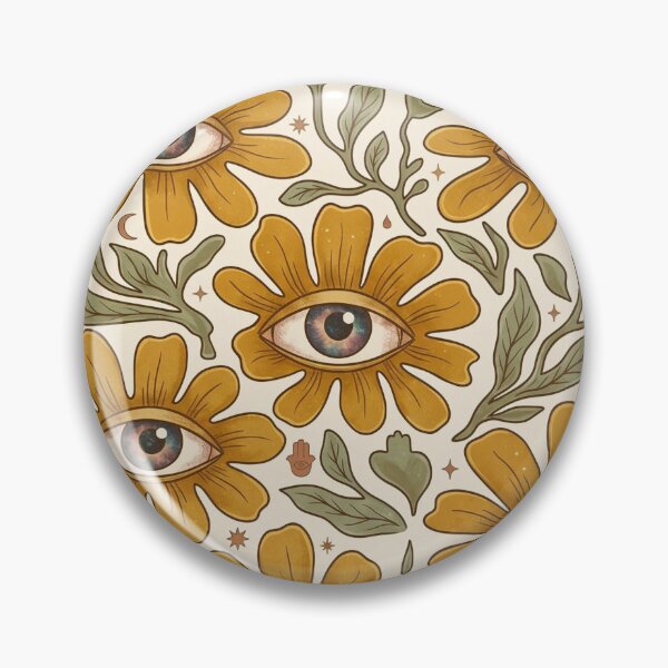 Item preview, Mystical Floral Eyes Boho Art Print, Celestial Evil Eye Flowers, Witchy Botanical Illustration, Retro Folk Art Aesthetic, Golden Daisy Occult Design designed and sold by RSDigitalPrintDesign.