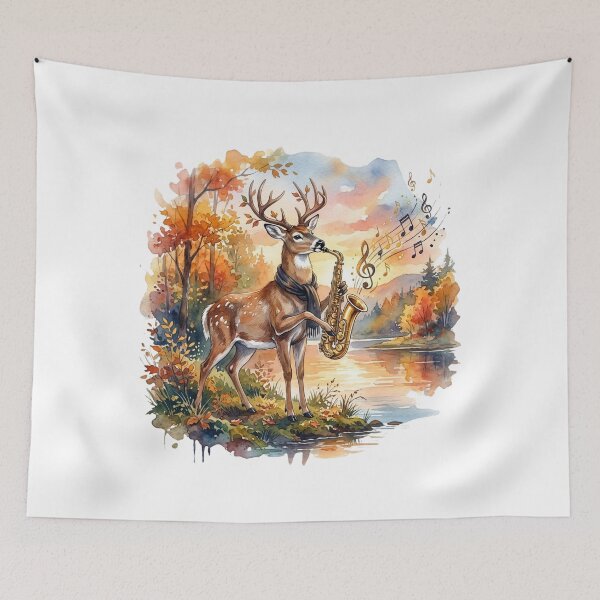 Item preview, Deer Playing Saxophone | Autumn Music Deer Art designed and sold by NatureHarmony16.