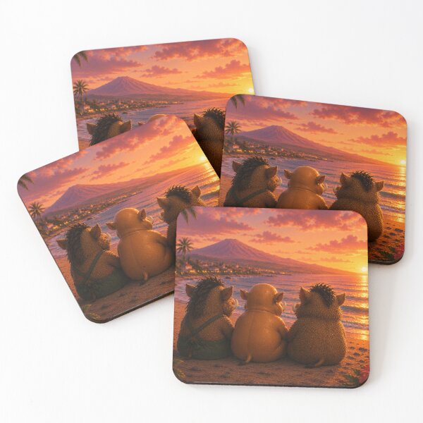 Item preview, Sunset Friends — Three Wild Boars Watching the Teide at Dusk designed and sold by CanaryVibesArt.
