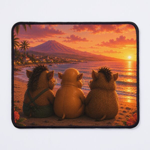 Item preview, Sunset Friends — Three Wild Boars Watching the Teide at Dusk designed and sold by CanaryVibesArt.