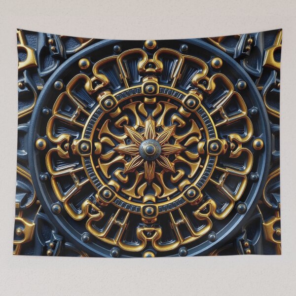 Item preview, Luxurious Gold Blue Ornate Mandala Art Print designed and sold by IntelliMindDesigns.