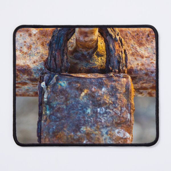 Item preview, Rusty Padlock On Weathered Metal Fence Close-Up Showing Corrosion, Texture And Decay designed and sold by Nmallia.