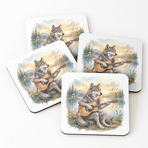 Item preview,  Wolf Playing Guitar Sunset Lake Musician designed and sold by NatureHarmony16.