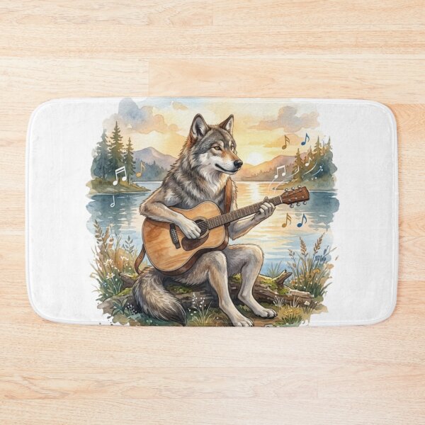 Item preview,  Wolf Playing Guitar Sunset Lake Musician designed and sold by NatureHarmony16.