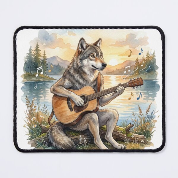 Item preview,  Wolf Playing Guitar Sunset Lake Musician designed and sold by NatureHarmony16.