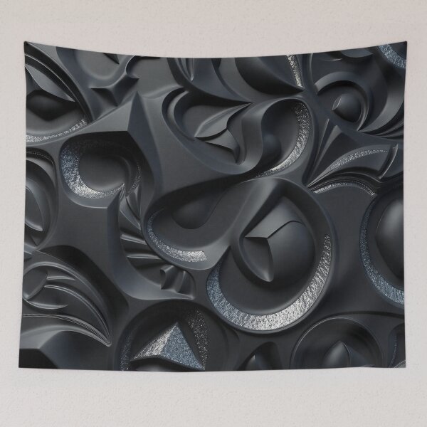 Item preview, Textured Black 3D Baroque Mandala Print designed and sold by IntelliMindDesigns.