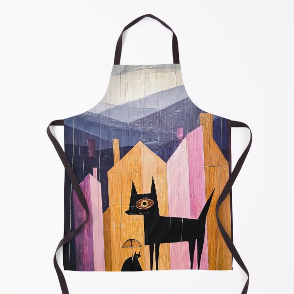 Item preview, Dog and Cat in the Rain Art Print | Colorful House Painting | Pink and Black Wall Art designed and sold by ThingsCatsDo.