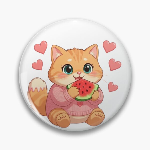 Item preview, Kawaii Cat Eating Watermelon With Hearts designed and sold by Moody Vibes Studio.