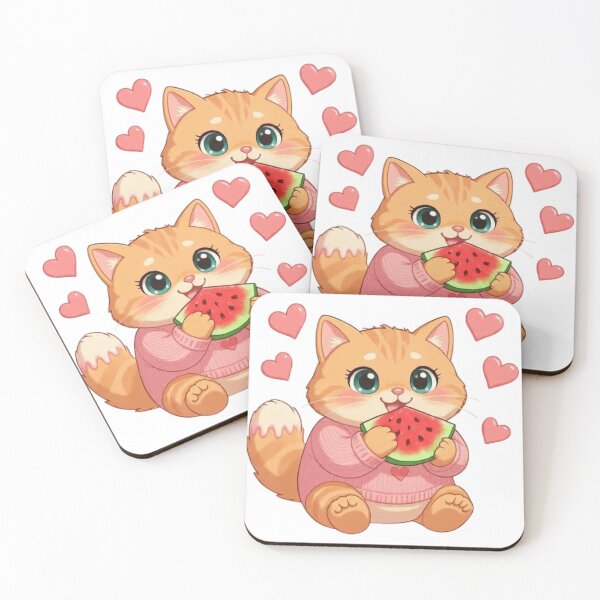Item preview, Kawaii Cat Eating Watermelon With Hearts designed and sold by Moody Vibes Studio.