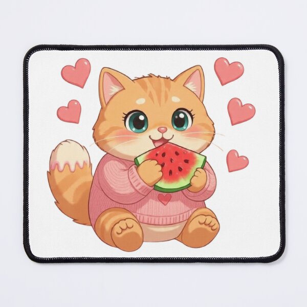 Item preview, Kawaii Cat Eating Watermelon With Hearts designed and sold by Moody Vibes Studio.