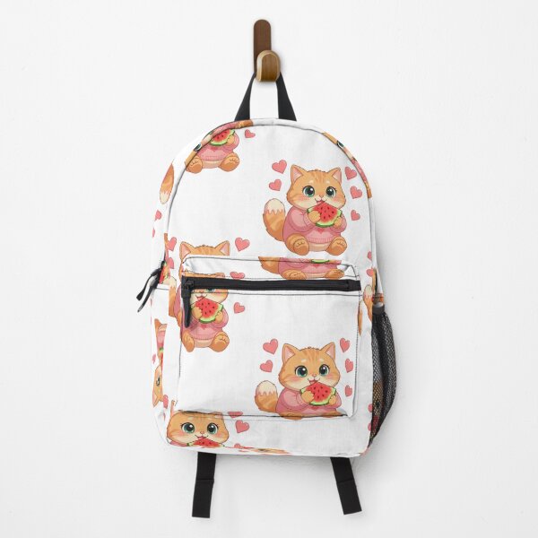 Item preview, Kawaii Cat Eating Watermelon With Hearts designed and sold by Luna's World - Moody Vibes Studio.