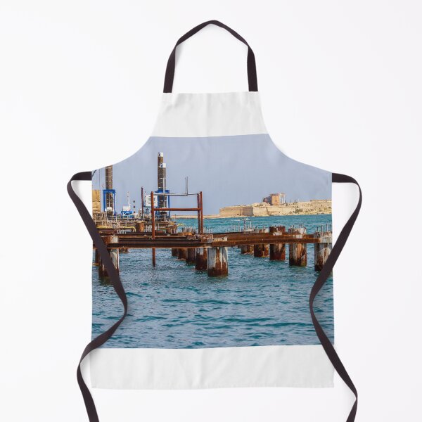 Item preview, Rusty Industrial Pier Construction And Harbour Works On Mediterranean Waterfront With Fort In Background designed and sold by Nmallia.
