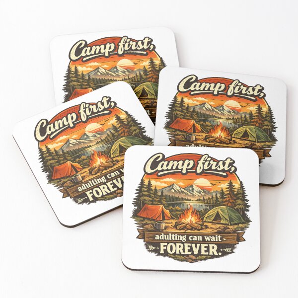 Item preview, Camp First, Adulting Can Wait Forever Camping T-Shirt | Funny Outdoor Adventure Graphic designed and sold by FieldCampCo.