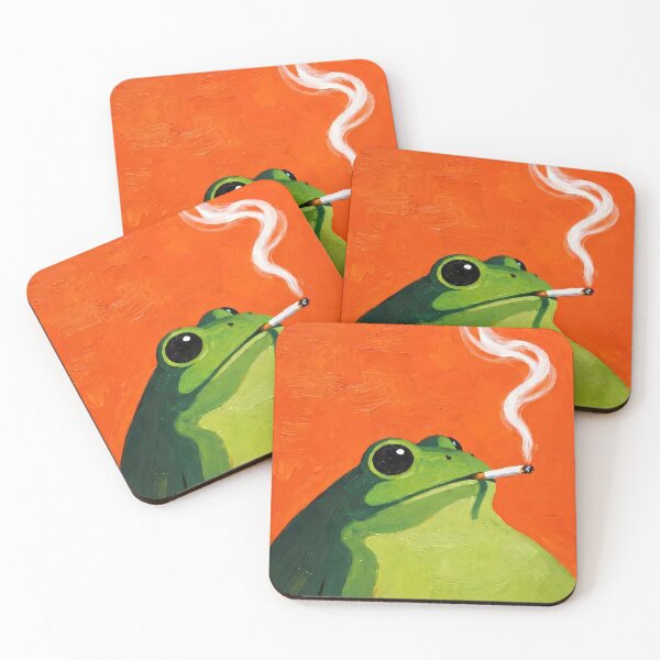 Item preview, Cool Green Frog Smoking Cigarette Impasto Oil Painting designed and sold by FaizArtShop.