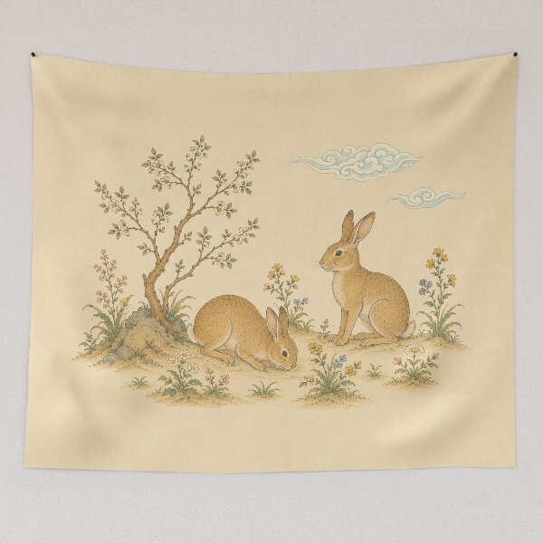 Item preview, Woodland Hares Beneath Blossoming Tree designed and sold by TheFourthGarden.