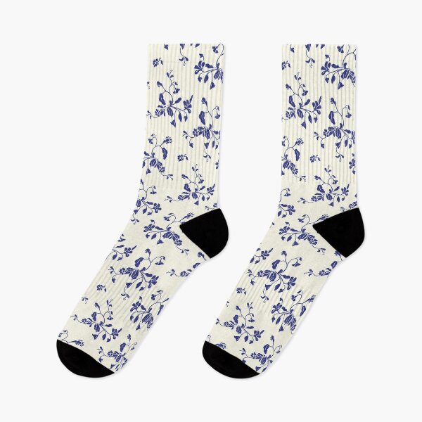 Item preview, Vintage Delft Blue Cream Wildflower Pattern designed and sold by rawpetal.