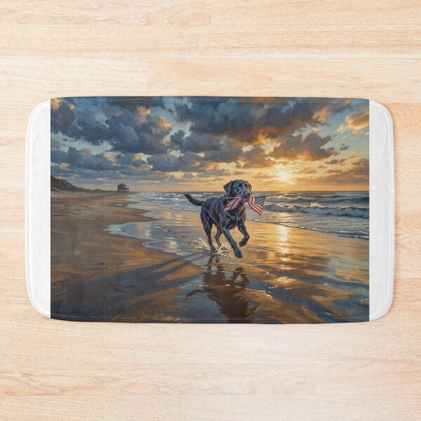 Item preview, Labrador Retriever Running With American Flag designed and sold by Home Decor Art.