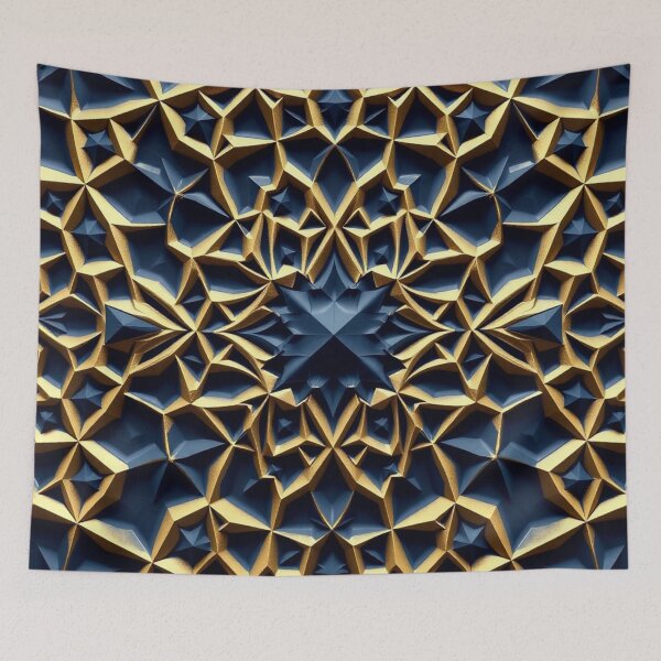 Item preview, Blue Gold Geometric Star Mandala Art Print designed and sold by IntelliMindDesigns.