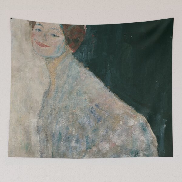 Item preview, Smiling Woman in White Portrait designed and sold by artofuniverse.