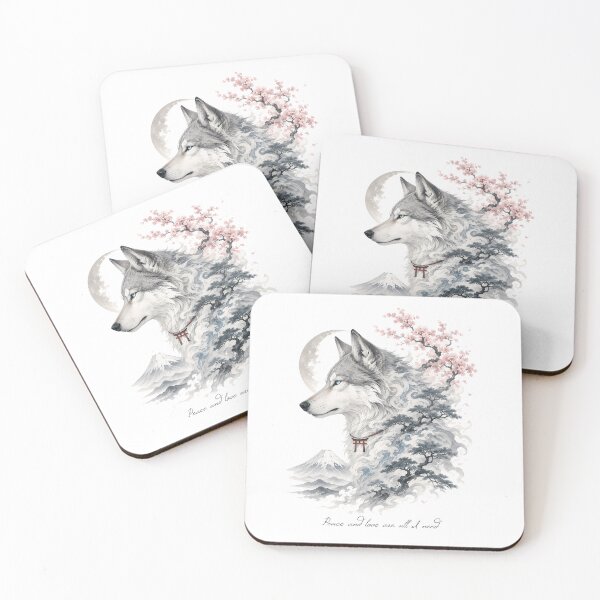 Item preview, Japanese Wolf Spirit - Peace & Love Minimalist Art designed and sold by AbderraimArt.