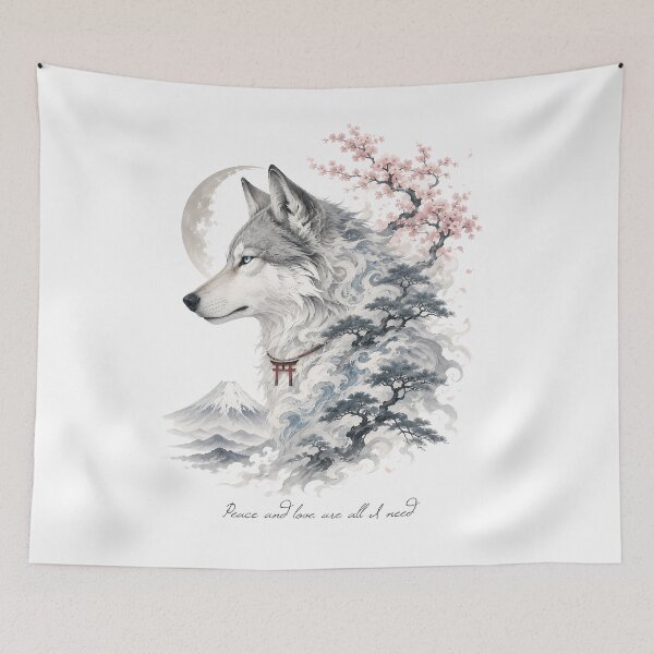 Item preview, Japanese Wolf Spirit - Peace & Love Minimalist Art designed and sold by AbderraimArt.