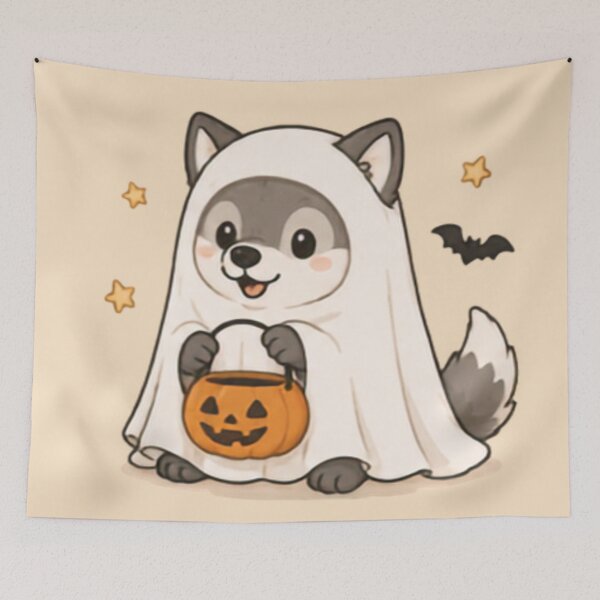 Artikelvorschau, Niedlicher Halloween-Geisterwolf entworfen und verkauft von MellowMunchkins.